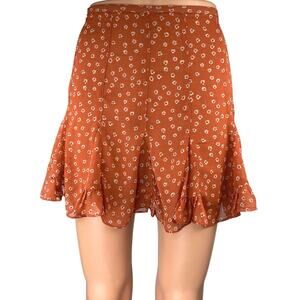 Vici Women's Brown Floral Print Pleated Zip Mini Flared A-Line Skirt Size S